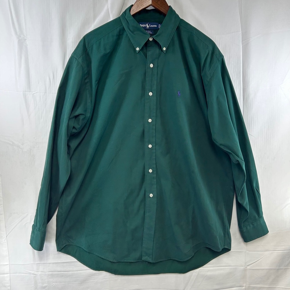 Ralph Lauren Button Down Shirt Mens L Green Blake Cotton Long Sleeve Pony Logo